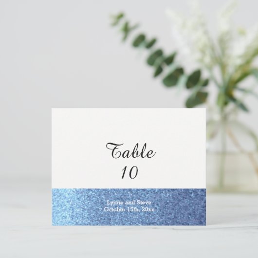 Blue Faux Glitter Table Seating Kaart (Staand voorkant)