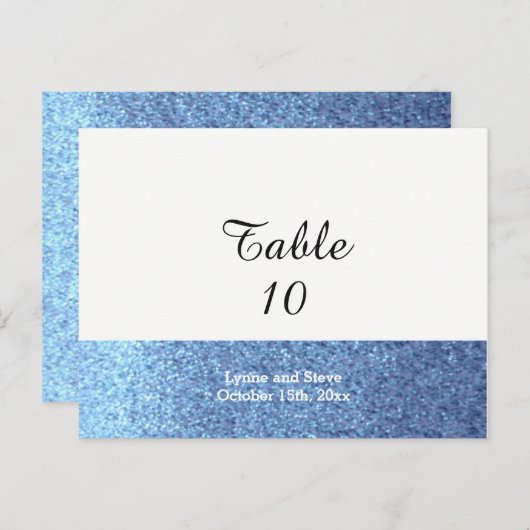 Blue Faux Glitter Table Seating Kaart (Voorkant / Achterkant)