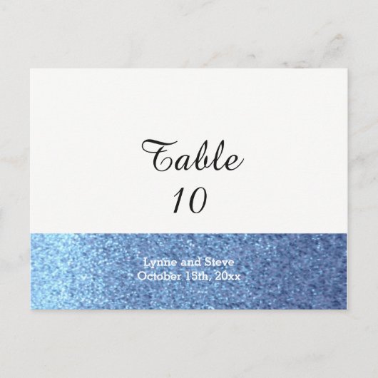 Blue Faux Glitter Table Seating Kaart (Voorkant)