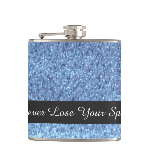 Blue Faux Glitter verliest je spaarpjes nooit Heupfles (Voorkant)