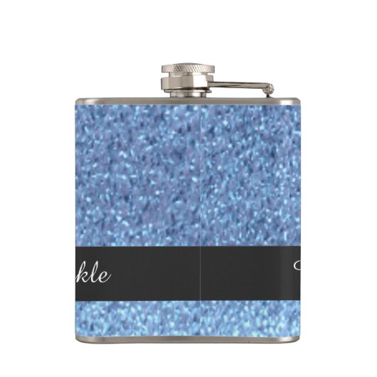 Blue Faux Glitter verliest je spaarpjes nooit Heupfles (Achterkant)