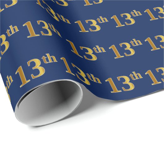 Blue, Faux Gold 13th (Dertiende) Event Cadeaupapier (Rol Hoek)