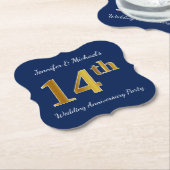 Blue, Faux Gold 14e bruiloft Jubileum Party Kartonnen Onderzetters (Gekanteld)