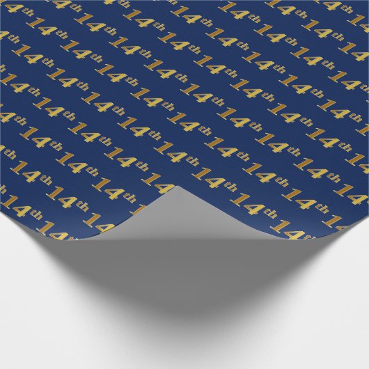 Blue, Faux Gold 14th (Veertiende) Event Cadeaupapier (Hoek)