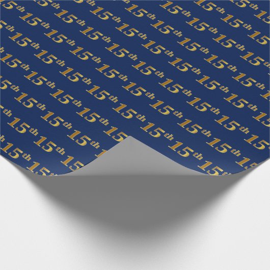 Blue, Faux Gold 15th (vijftiende) Event Cadeaupapier (Hoek)