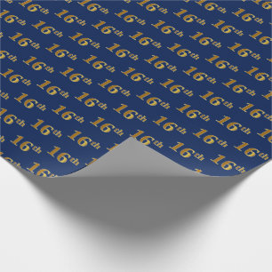 Blue, Faux Gold 16e (zestiende) gebeurtenis Cadeaupapier