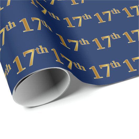 Blue, Faux Gold 17th (zeventiende) event Cadeaupapier (Rol Hoek)