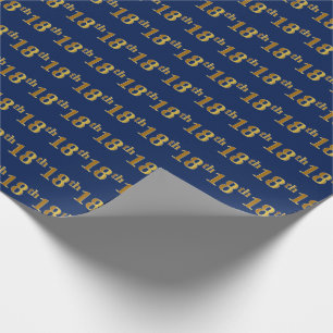 Blue, Faux Gold 18th (Achttiende) Event Cadeaupapier