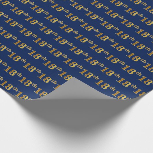 Blue, Faux Gold 18th (Achttiende) Event Cadeaupapier (Hoek)