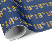 Blue, Faux Gold 18th (Achttiende) Event Cadeaupapier (Rol Hoek)