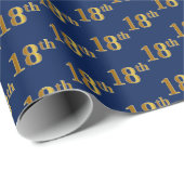 Blue, Faux Gold 18th (Achttiende) Event Cadeaupapier (Rol Hoek)