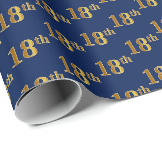 Blue, Faux Gold 18th (Achttiende) Event Cadeaupapier (Rol Hoek)