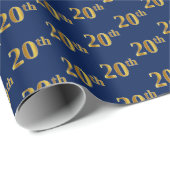 Blue, Faux Gold 20th (twintigste) event Cadeaupapier (Rol Hoek)