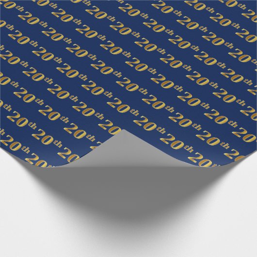 Blue, Faux Gold 20th (twintigste) event Cadeaupapier (Hoek)