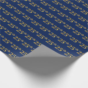 Blue, Faux Gold 25th (25th) Event Cadeaupapier