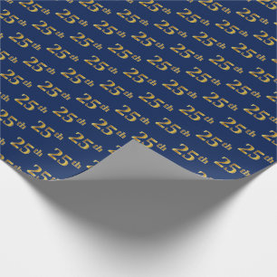 Blue, Faux Gold 25th (25th) Event Cadeaupapier