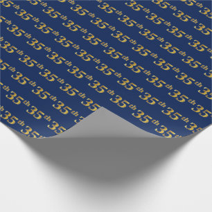 Blue, Faux Gold 35th (35th) Event Cadeaupapier