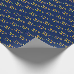 Blue, Faux Gold 35th (35th) Event Cadeaupapier