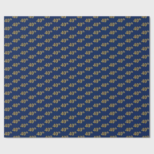 Blue, Faux Gold 40th (40ste) event Cadeaupapier (Vlak)
