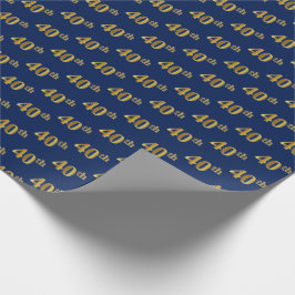 Blue, Faux Gold 40th (40ste) event Cadeaupapier