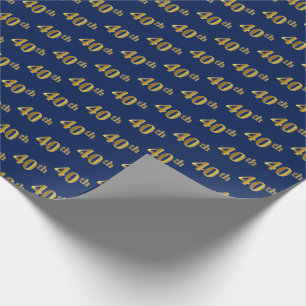 Blue, Faux Gold 40th (40ste) event Cadeaupapier