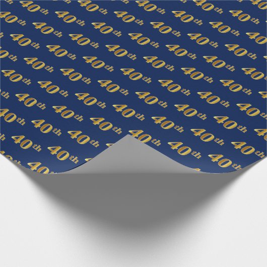 Blue, Faux Gold 40th (40ste) event Cadeaupapier (Hoek)