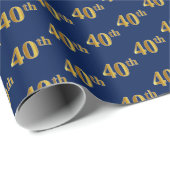 Blue, Faux Gold 40th (40ste) event Cadeaupapier (Rol Hoek)