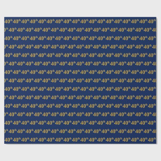 Blue, Faux Gold 40th (40ste) event Cadeaupapier (Vlak)
