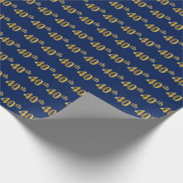 Blue, Faux Gold 40th (40ste) event Cadeaupapier