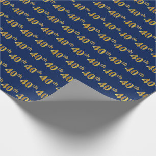 Blue, Faux Gold 40th (40ste) event Cadeaupapier