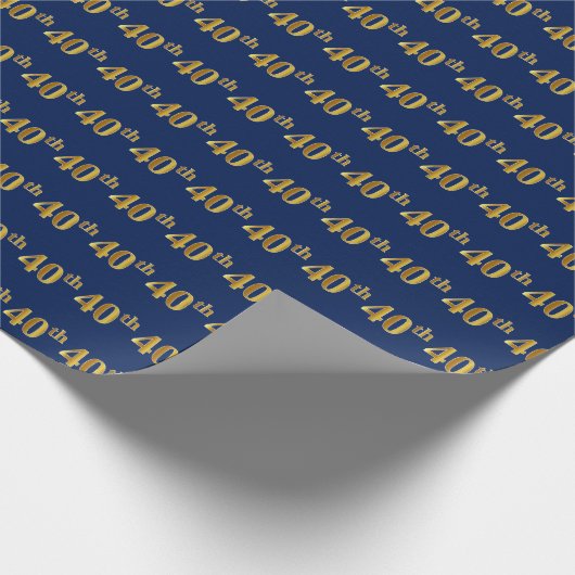 Blue, Faux Gold 40th (40ste) event Cadeaupapier (Hoek)