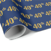 Blue, Faux Gold 40th (40ste) event Cadeaupapier (Rol Hoek)