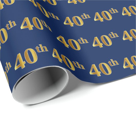 Blue, Faux Gold 40th (40ste) event Cadeaupapier (Rol Hoek)