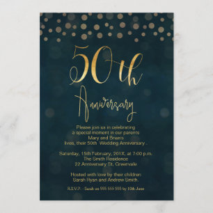 Blue Faux Gold 50th Wedding Jubileum Invitation Kaart