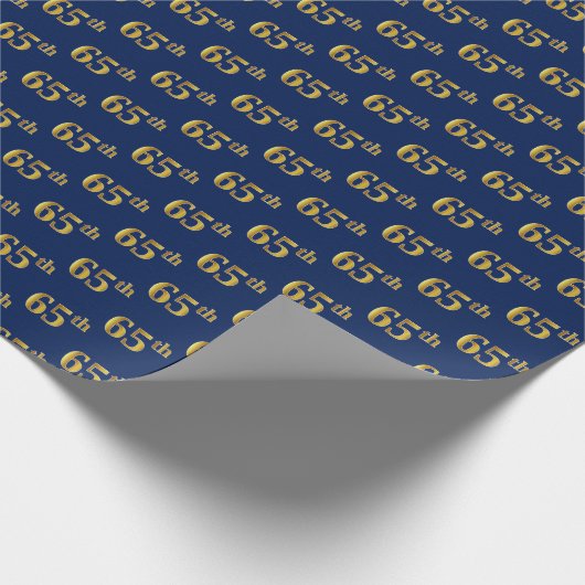 Blue, Faux Gold 65th (65th) Event Cadeaupapier (Hoek)