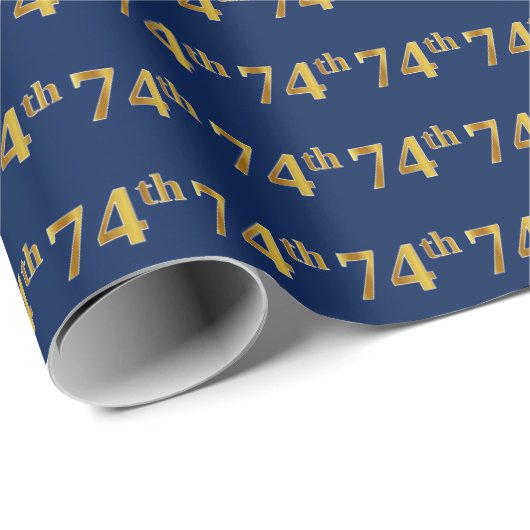 Blue, Faux Gold 74th (74e) event Cadeaupapier (Rol Hoek)