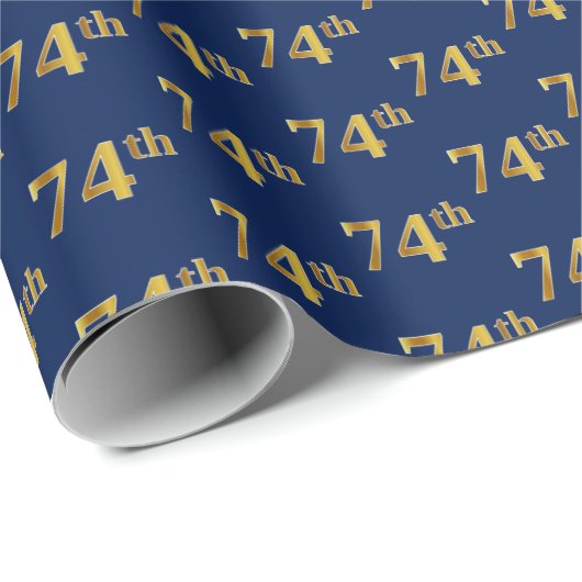 Blue, Faux Gold 74th (74e) event Cadeaupapier (Rol Hoek)