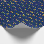Blue, Faux Gold 75th (vijfenzeventig) event Cadeaupapier (Hoek)