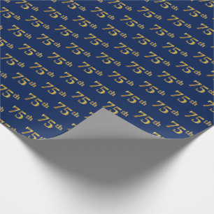 Blue, Faux Gold 75th (vijfenzeventig) event Cadeaupapier