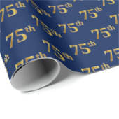 Blue, Faux Gold 75th (vijfenzeventig) event Cadeaupapier (Rol Hoek)