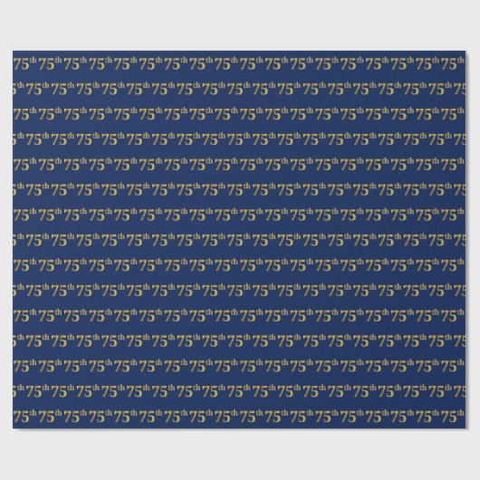 Blue, Faux Gold 75th (vijfenzeventig) event Cadeaupapier (Vlak)