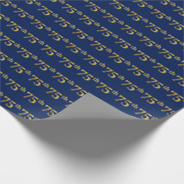 Blue, Faux Gold 75th (vijfenzeventig) event Cadeaupapier