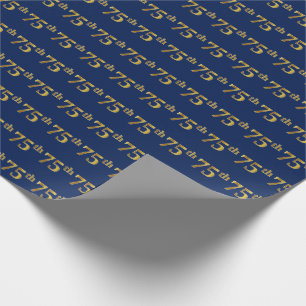 Blue, Faux Gold 75th (vijfenzeventig) event Cadeaupapier