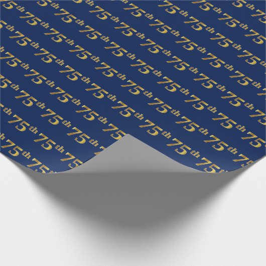 Blue, Faux Gold 75th (vijfenzeventig) event Cadeaupapier (Hoek)