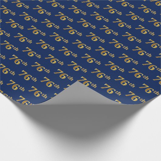Blue, Faux Gold 76th (Zesenzeventig) event Cadeaupapier (Hoek)