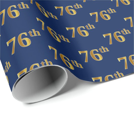 Blue, Faux Gold 76th (Zesenzeventig) event Cadeaupapier (Rol Hoek)