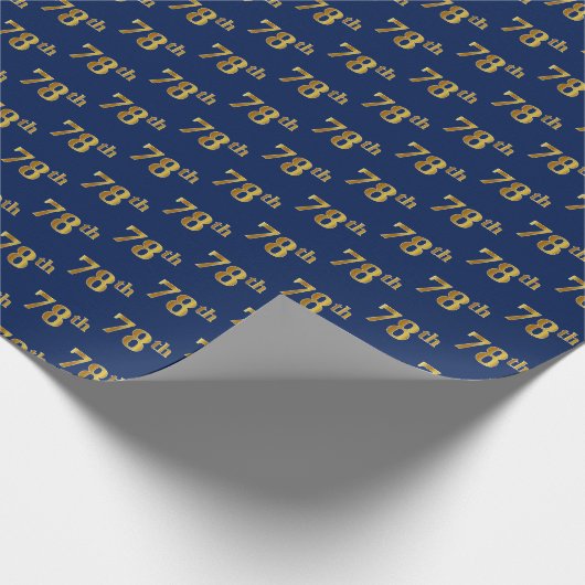 Blue, Faux Gold 78th (achtenzeventig) event Cadeaupapier (Hoek)