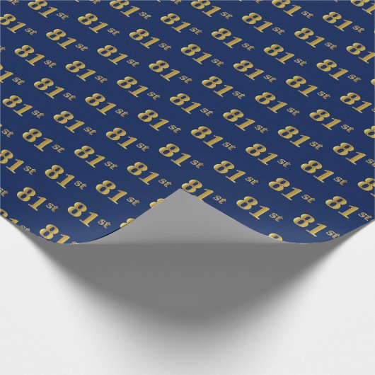 Blue, Faux Gold 81st (81ste) event Cadeaupapier (Hoek)