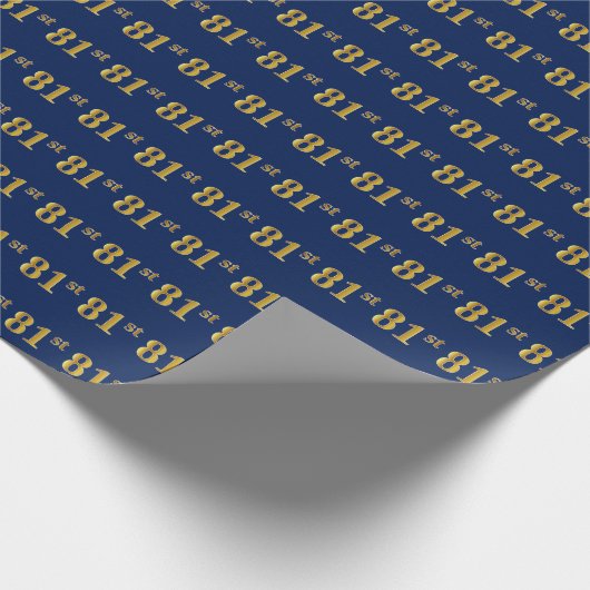 Blue, Faux Gold 81st (81ste) event Cadeaupapier (Hoek)