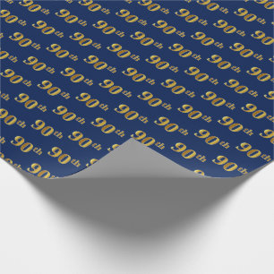 Blue, Faux Gold 90th (Ninetieth) Event Cadeaupapier